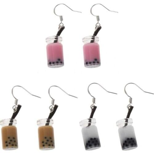 Funny Milk Tea Drink Dangle Earrings Bubble Tea Simulated Food Women Jewelry