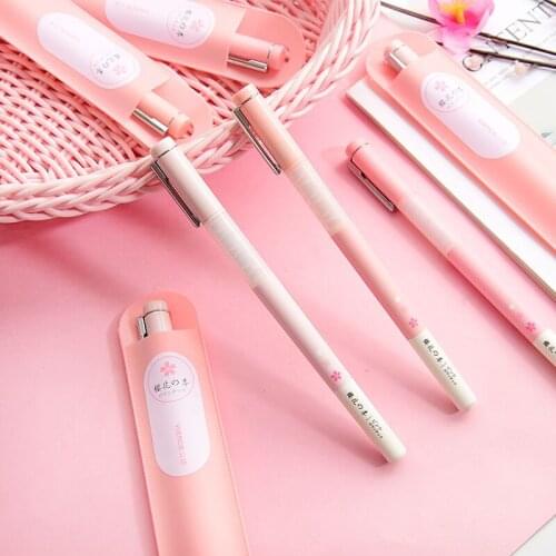 New 1PC 0.55mm Kawaii Cherry Blossoms Black Ink Gel Pen Ball Point Pens Girls Gift School Office Stationery