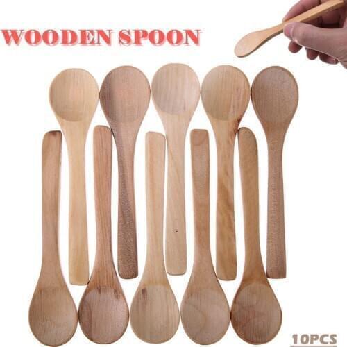 10pcs 13cm Small Wooden Spoons Set Milk Coffee Honey Tea Soup Spoon Stirrer Tableware Scoop Stir Stick Kitchen Accessories Sets
