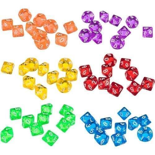 10Pcs Transparent Polyhedral D10 Multicolor Dice Game Party Pub Supplies Gift Dice Game Party Pub Supplies Gift