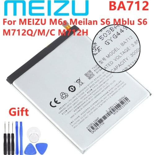Meizu 100% Original 3000mAh BA712 Battery For MEIZU M6s Meilan S6 Mblu S6 M712Q/M/C M712H Mobile Phone Batteries+Free tools