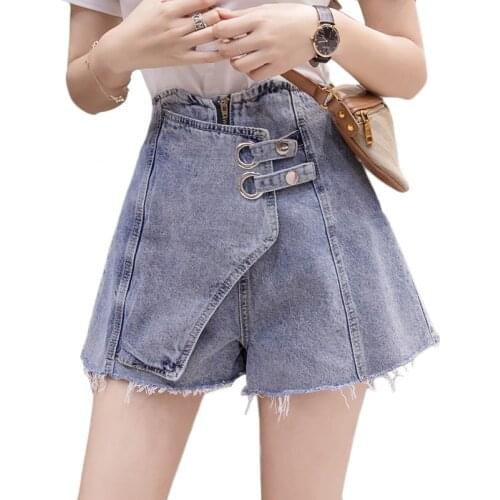 2021 Spring Summer Hot Style High-waist Shorts Womens New Denim Shorts Light Blue Loose Straight-leg Jeans Wide-leg Pants Trend