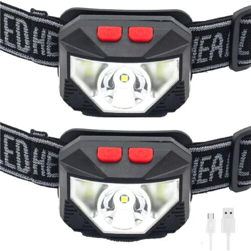 2X 5W 5LED Couple Running Headlamp Emergency Floodlight 18650 USB Fishing Head Torch Light 6Modes Camping Lantern Warning Strobe