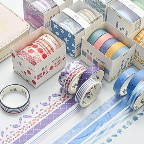 5Pcs/Set Multi-color Washi Tape Cute Decorative DIY Sticker Diary Sticker School Supplies Kawaii Stationery Tape