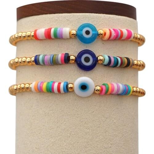 5PCS, Turkish Eye Bracelet for Women Bracelets Pulseras Greek Eye Jewelry Gold Ball Beaded High Quality Polymer Clay Bracelet
