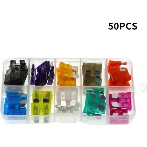 50PCS Car Fuses Assortment Kit Blade-type Automotive Fuses Standard & Mini Size 2/3/5/7.5/10/15/20/25/30/35A Replacement Fuses
