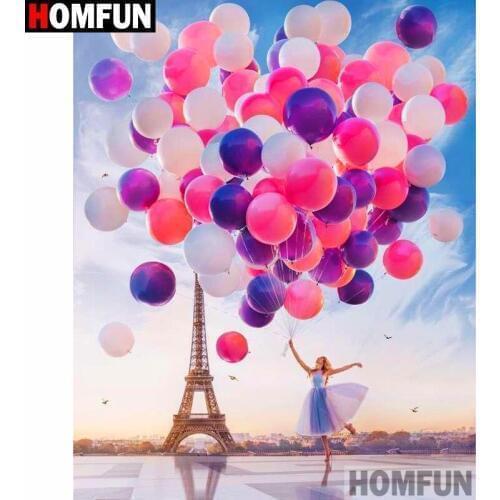 HOMFUN Full Square/Round Drill 5D DIY Diamond Painting "Tower balloon woman"3D Diamond Embroidery Cross Stitch Home Decor A20148