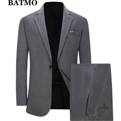 BATMO 2021 new arrival high quality casual grey suits men,oversized single breasted blazers men plus-size XXL-7XL 21856T