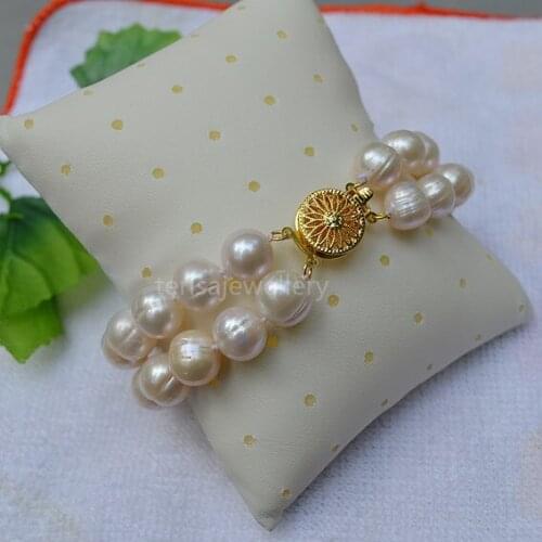 Free Shipping 2 Rows 8 Inches Cultured 7-8 mm white Freshwater Pearl Bracelet Fashion Women Jewelry Birthday Wedding Girl Gift