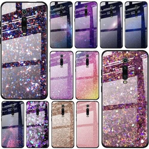 Tempered Glass Cover Gold Pink Glitter Print For Xiaomi Redmi K40 K30 K20 9T 9C 9A 9 8A 7 Pro Plus Shockproof Phone Case