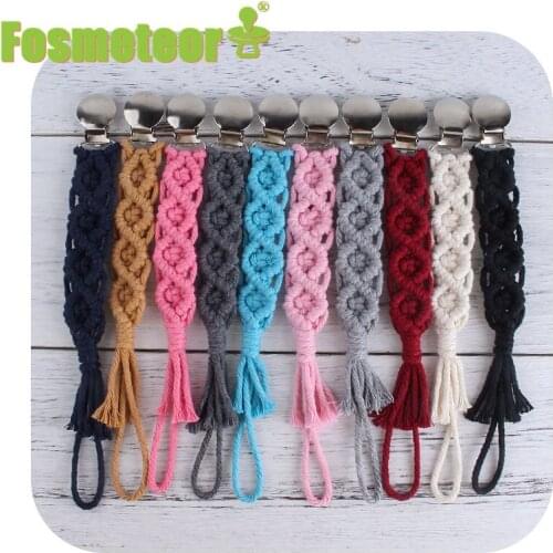 Fosmeteor Baby Wooden Teether Pacifier Clip Chain Hand-Woven Rope Crochet Beads Rodent Soother Clip Baby Shower Gift for Kid