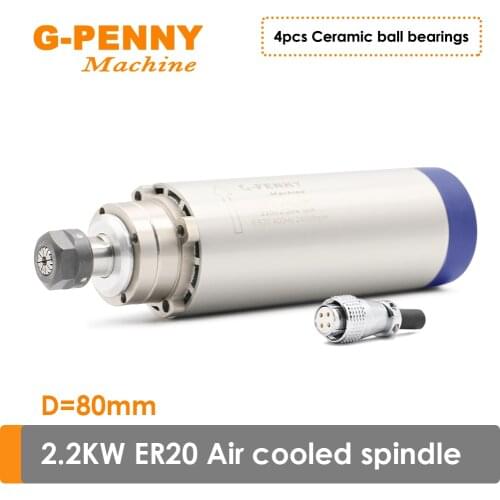 220V 380V 2.2KW CNC Air Cooling Spindle motor ER20 4pcs Ceramic bearings 400Hz 80mm Air coolant spindle for engraving milling
