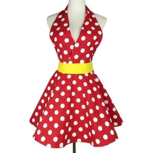 2018 Sexy Apron Dress Womans Cotton Apron For Cooking Kitchen Household Restaurant Party Waitress Red/ Black Dots Gift Bibs