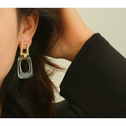 Lifefontier Geometric Hollow Square Transparent Acrylic Drop Earrings for Women Gold Silver Color Metal Dangle Earrings Jewelry