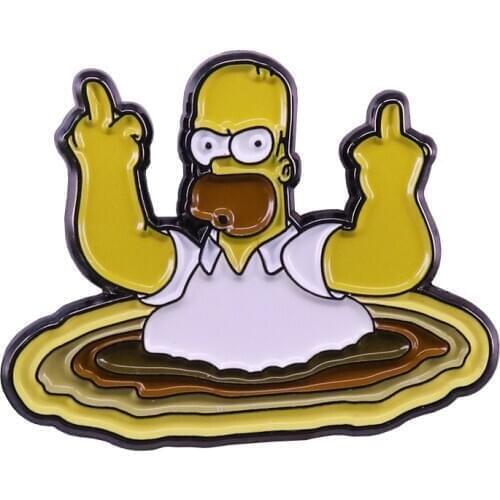 Homer pin inspired by Homer holding up two middle fingers and not care