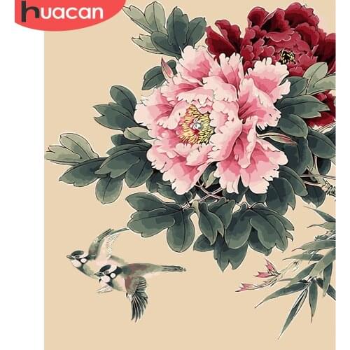 HUACAN Pictures By Numbers Peony Flowers HandPainted Coloring Drawing Kits Canvas Oil Painting DIY Home Decoration Gift SZHC712