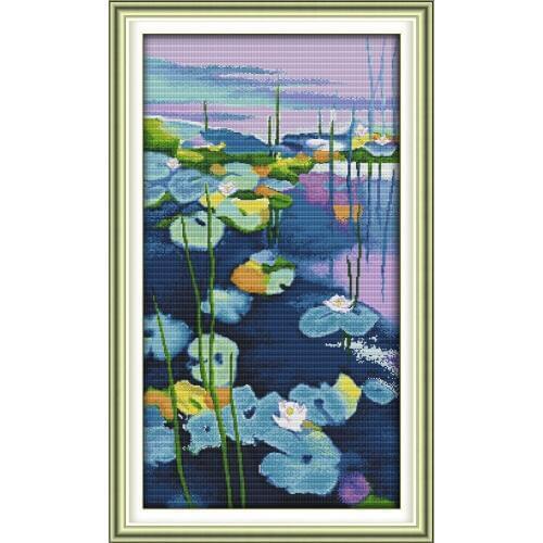 Joy Sunday Water Lilies (3) Chinese Cross Stitch Kits Ecological Cotton Clear Stamped 11CT DIY Gift Wedding Decoration For Home