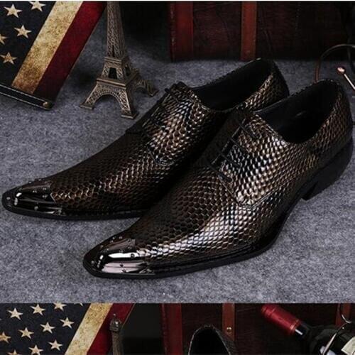 Classic Skull Designs Brogues Men Oxford Shoes Pointed Toe Mens Dress Shoes Snake Skin Leather Men Formal Shoes Chaussure Homme