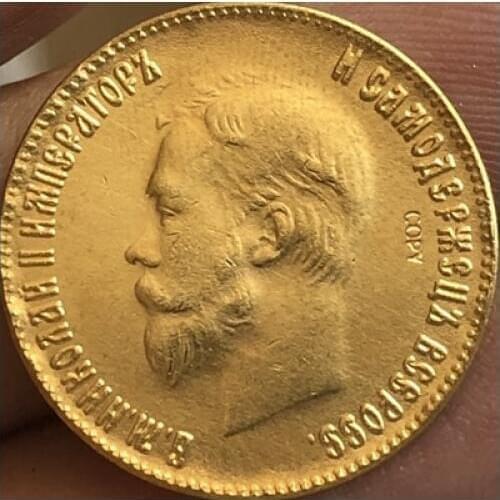 24-K Gold plated 1898-1911 russia 10 Roubles gold Coin copy