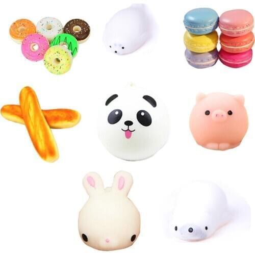 Slow Rising Squishy Carms Straps Anti-stress Toys Mini Donut Panda Rabbit Pig French Baguettes Seal Lions Chocolate Sweet Roll