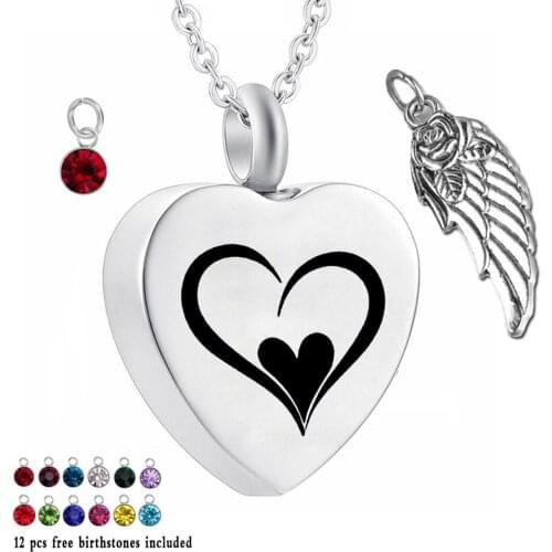 Cute heart 12 Piece Birthstone and wings Urn Necklace Heart Memorial Keepsake Pendant Ash Cremation Jewelry for Ashes