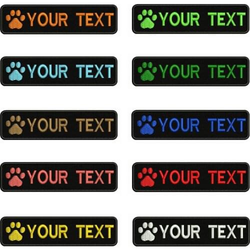 Dog Paw logo Dog footprints 10X2.5cm Embroidery Custom Name Text Patch Stripes badge Iron On Or Velcro Patches For Dog Collar