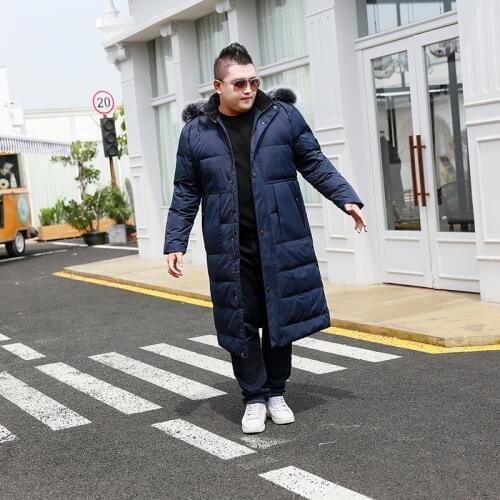 Mens Long Over-the-knee Fox fur Collar coat Extra Large size M-13XL 14XL Loose Thick new coat Suitable For 195kg Mens jacket