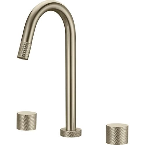 Luxury brushed gold brass bathroom sink faucet two handle three holes cold hot water basin mixer tap faucet high-end faucet