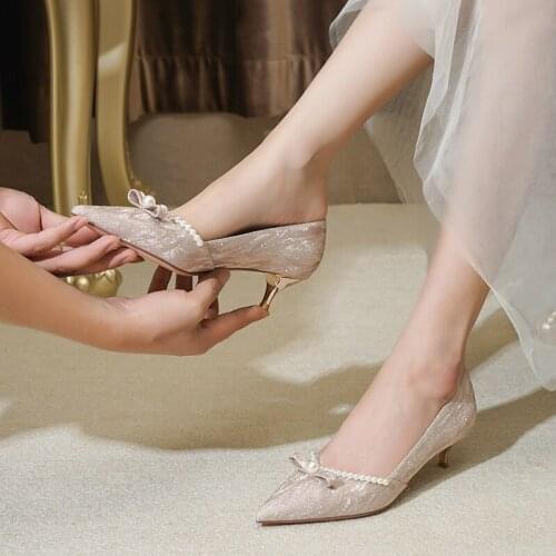 Wedding Shoes Show Wedding Dress Two Wear 2021 New Low-heeled Pregnant Women Can Wear Bride Shoes Crystal Heels Not Tired Feet