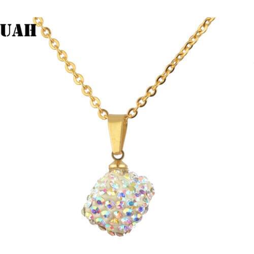 UAH New Personality Fashion Square Imitation Cubic Crystal Zircon Necklace Stainless steel Necklace Women