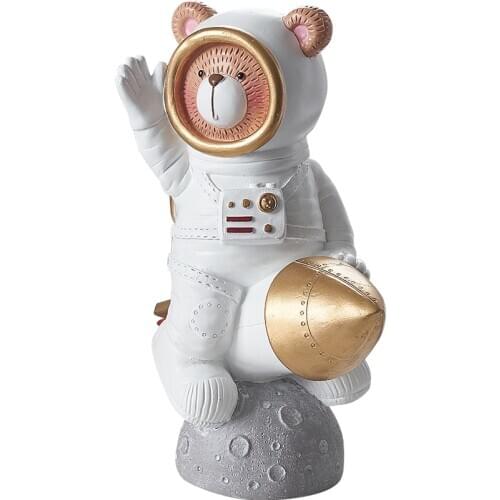 WU CHEN LONG Nordic Creative Astronaut Rocket Art Sculpture Animal Cute Space Bear Statues Resin Art&Craft Home Decoration R2501