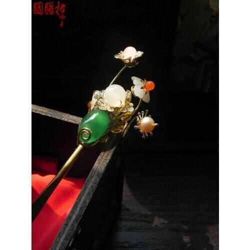 Green agate royal classical hair stick yingrun costume hair accessory hair stick