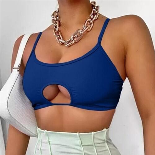 Women Cropped Tops Solid Color Hollow Out Vest Spaghetti Straps Camisole Sexy Simple Cute Mature New Fashion Vest