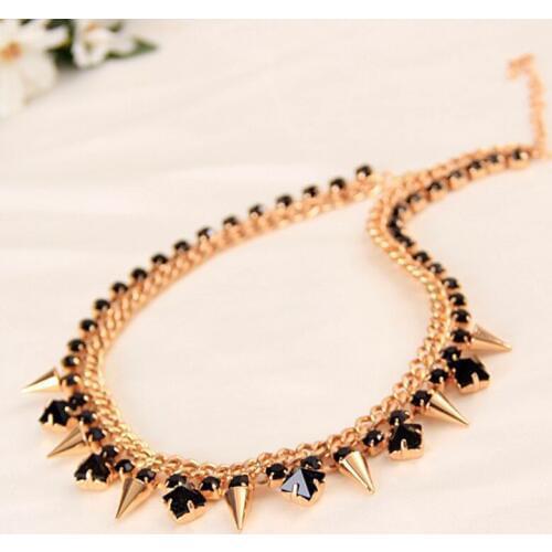 YFJEWE Punk Fashion Jewelry for women black rhinstone crystal Gold Color Necklace chain rivets Party Accessories #N029