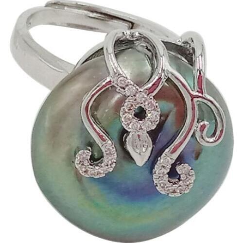 100% NATURE FRESHWATER PEARL RING, big COIN baroque shape pearl ring .20 mm black pearl