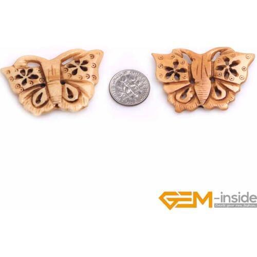 30x45mm Big Large Yellow Animal Butterfly Carved Bone Cabochon Beads Loose Bead For Jewelry Making Bulk 2 PCS