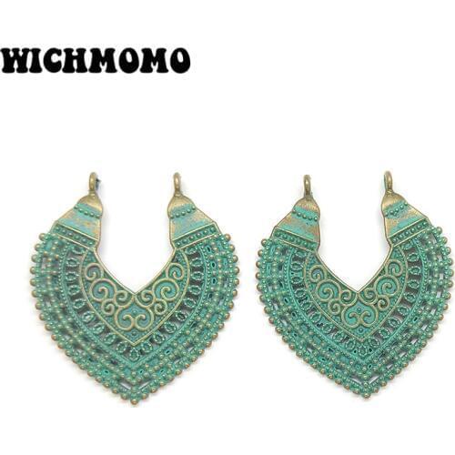 2019 New Fashion 43mm 4pieces/bag Zinc Alloy Green Heart Porous Connector Linker for DIY Necklace Earring Jewelry Accessories