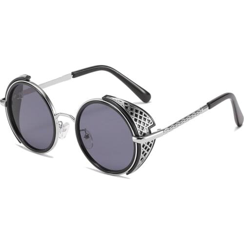 2021 Polarized Gothic Steampunk Sunglasses Women Men Coating Mirrored Round Circle Sun Glasses Retro Vintage Metal Stripes Frame