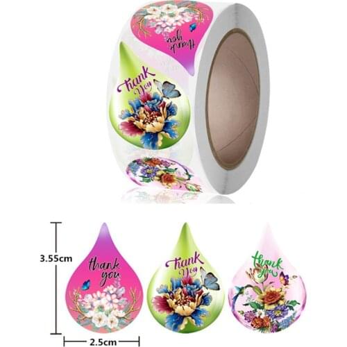 3 Novel Water Droplets Designs Flower Thank You Sticker 500pcs Scrapbooking Small Business Taste Order Home Handmade Seal Label