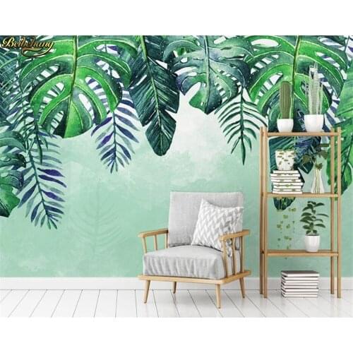 Beibehang papel de parede Custom 3d wallpaper mural Nordic minimalist hand painted small fresh tropical leaves background wall