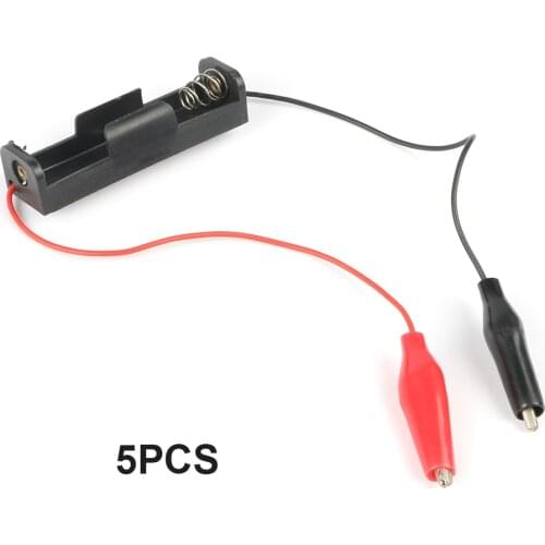 5pcs 1.5V Power Battery Holder Storage Case Box 1 Slot AA Batteries Container with Alligator Clip