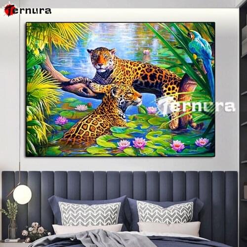 5D DIY Diamond Painting cross stitch Nature animal leopard parrot lotus diamond mosaic embroidery rhinestone decoration salon