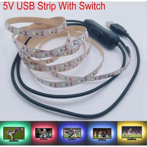 5V USB Power LED Strip light RGB /White/Warm White 2835 3528 SMD HDTV TV Desktop PC Screen Backlight & Bias lighting With Switch