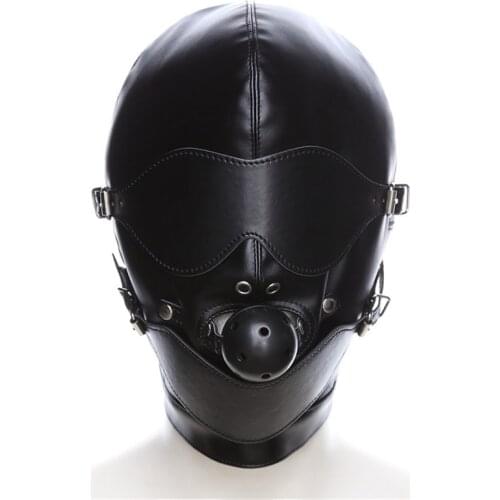 BDSM Sensory Deprivation Leather Slave Hoods Blindfolded Sex Bondage Restraint Hood with Eye Mask Mouth Gag Sex Toys for Women