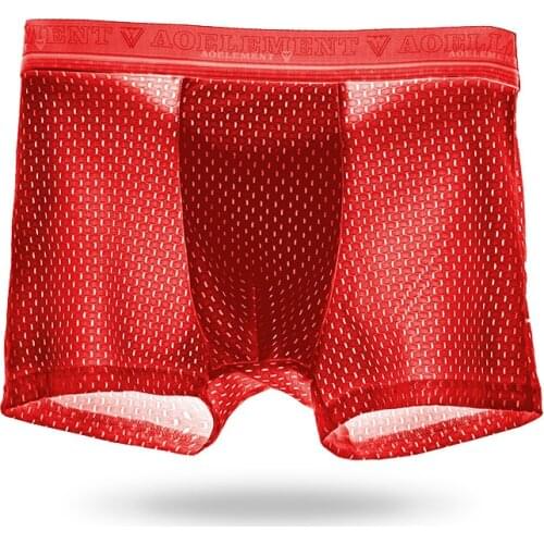 Mens Underwear Boxers Ice Silk Sexy Transparent Boxer Man Mens Cotton Boxers Man Long Lycra Pack Mens Mesh Panties Plus Thin