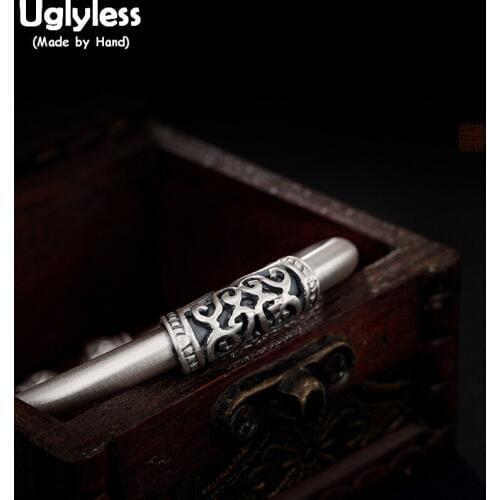 Uglyless Real 999 Silver Fine Jewelry Vintage Patterns Unisex Thick Bangle Cool Women Handmade OpeN Bangles Carved Hearts Bijoux