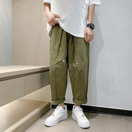 Summer Nine-point Pants Splash Ink Loose Harem Pants Casual All-match Black Army Green Trousers Sports Fashion Streetwear Thin