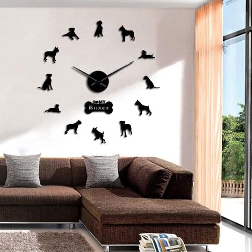 Boxer Dog Breed 3D DIY Wall Clock Living Room Unique Acrylic Design Gift Idea For Dog Puppy Pet Lover Personalized Clock Watch