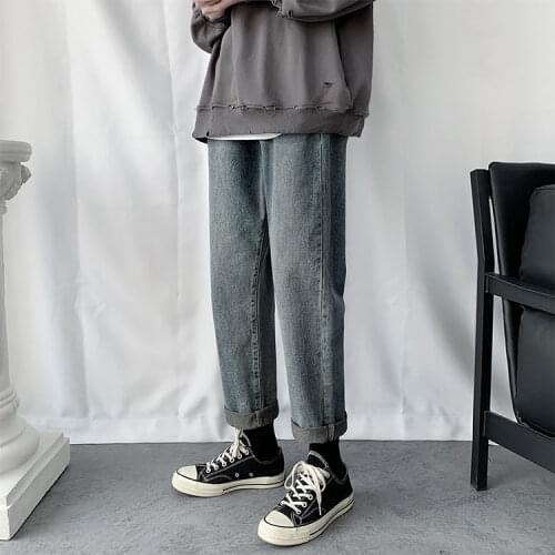 Mens Solid Japanese Streetwear Trousers 3Xl Men Casual Hip Hop Blue Jeans Pants 2021 Mens Harajuku Vintage Denim Pants