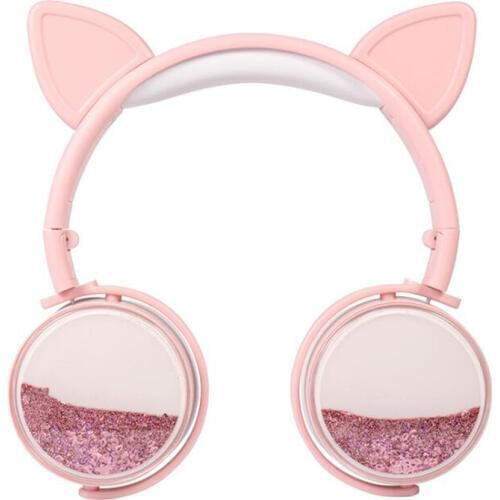 Cat Ear Headset Liquid Quicksand Glitter Headphones with Microphone Music Sports Earphones Wired Headphones For Kids Gifts